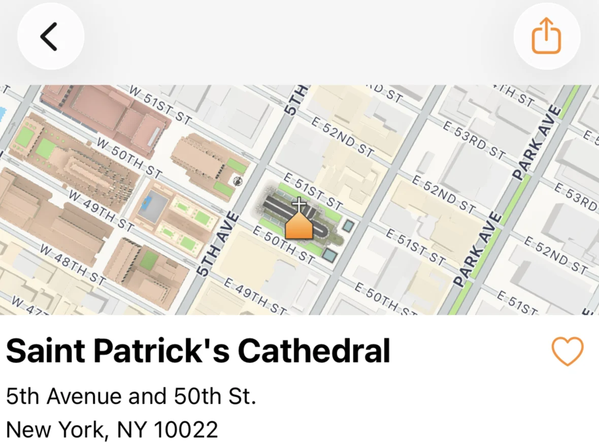 Fiche d’une paroisse dans l’application, avec le bouton Partager en haut à droite