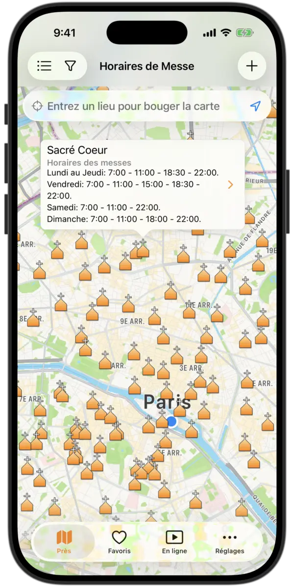 Horaires de Messe app - Carte des églises catholiques à proximité